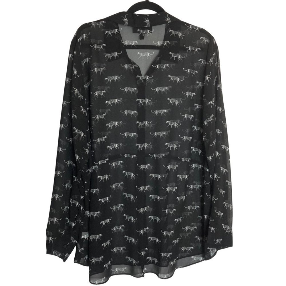 Lane Bryant Top Sz 22 / 24 Black Leopard Novelty All Over Cat Sheer Whimsygoth - Picture 5 of 7
